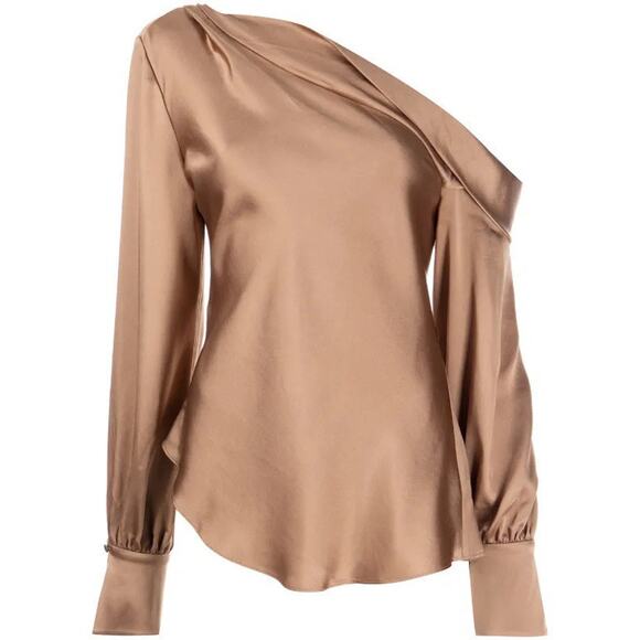 Jonathan Simkhai Silky One Shoulder Long Sleeve Blouse Top Brown Size S - Picture 1 of 4